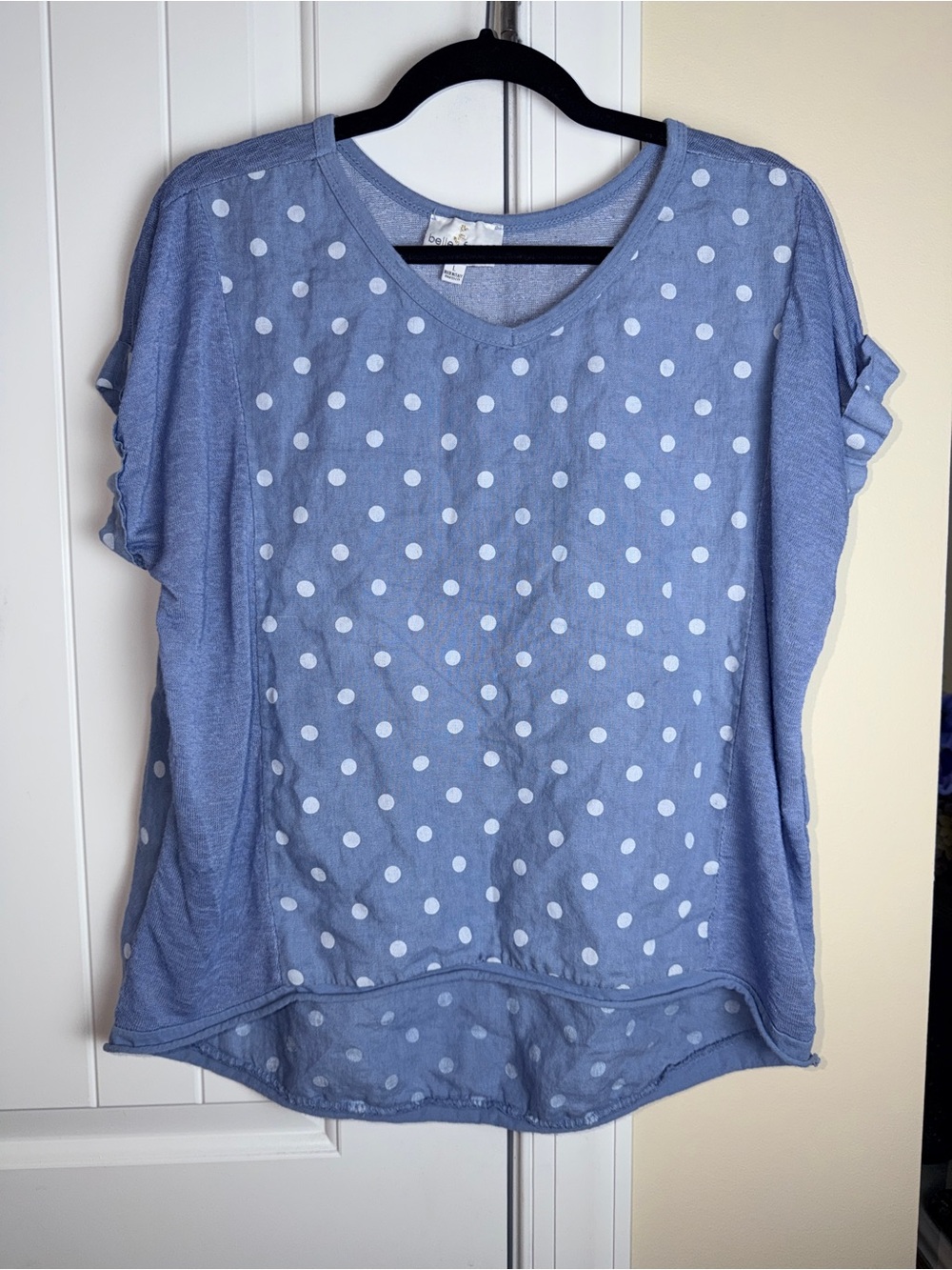 Belle France Polka Dot V-Neck Short Sleeve Top -Linen Made in Italy